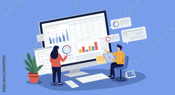 Fototapeta Business Team Analyzing Data on Computer Screen.