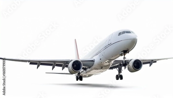 Fototapeta white airplane taking off on an isolated white background