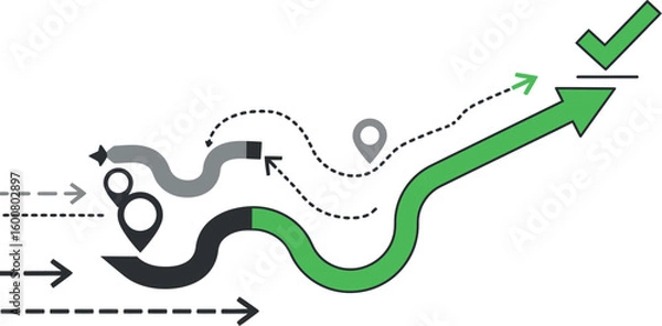 Obraz Growth path concept with arrows and checkmark in modern graphic design