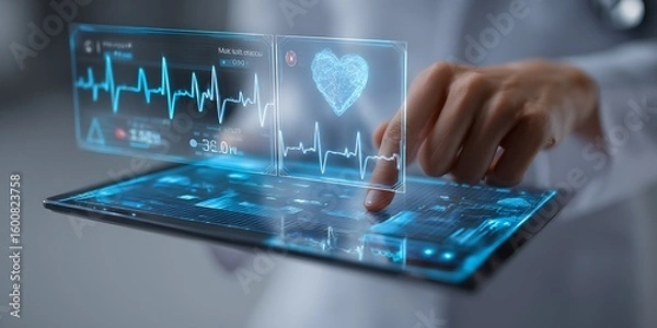 Fototapeta Future of Cardiology: AI-Powered Diagnostics and Real-time Monitoring for Enhanced Heart Health Management and Personalized Patient Care