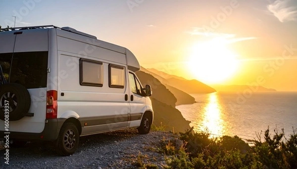 Obraz Camper van by the cliffs at sunset