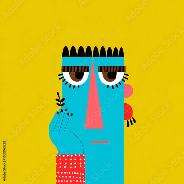 Fototapeta Abstract Geometric Thoughtful Character with Leaf Minimal Illustration
