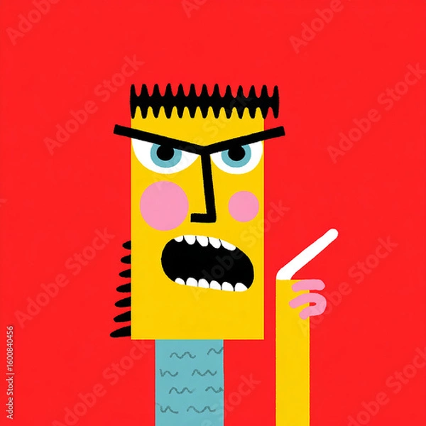 Fototapeta Abstract Geometric Man Character Shouting Angry Expression Illustration
