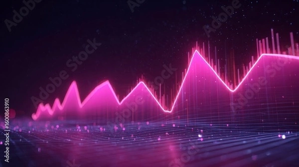 Fototapeta the scene shows an illuminated, pink line graph against a dark background
