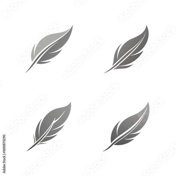 Fototapeta Four stylized gray feathers arranged in a grid on a white background
