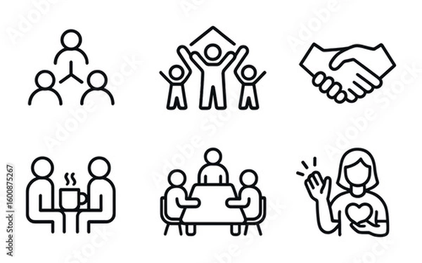 Obraz Social Connection Icons. Outline icon set of social connection: networking, community event, handshake, shared