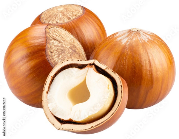 Fototapeta Close-Up of Cracked Hazelnuts Showing Creamy Inner Texture, Transparent Background PNG