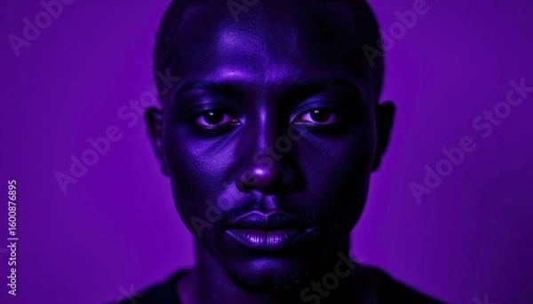 Fototapeta Intriguing portrait, artistic expression with black and purple body paint
