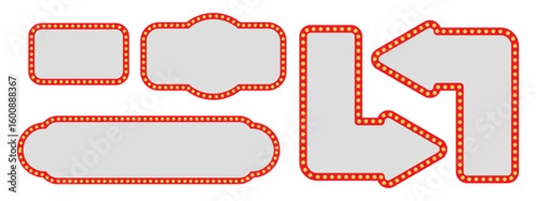 Obraz Marquee frames with red border, retro casino signboards with white background. Vintage circus banners with yellow light bulbs. Vector illutration.