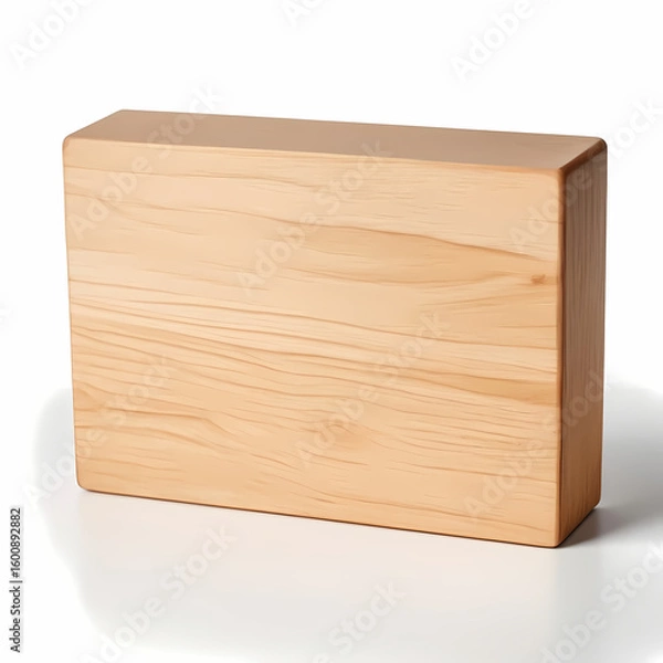 Fototapeta Light Brown Wooden Rectangular Block on White Background  