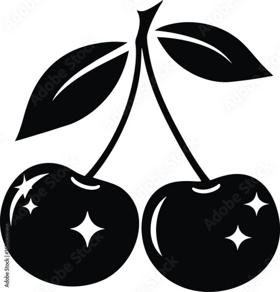Obraz Stylish black and white illustration of two sparkling cherries.