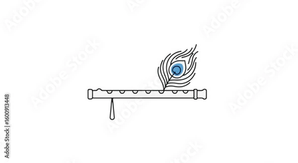 Obraz Krishna flute with peacock feather, simple line art vector
