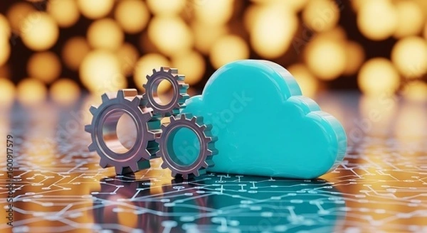 Fototapeta A Visual Representation of Seamless Gear Integration & Data Processing, Cloud Computing