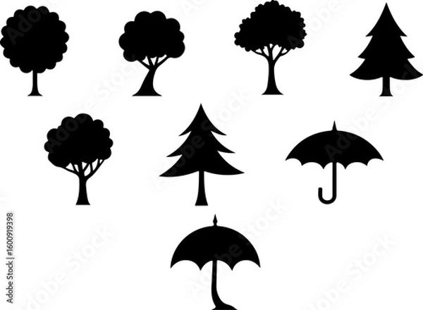 Fototapeta Tree  Pine, Fir & Deciduous Tree Icons vector bundle