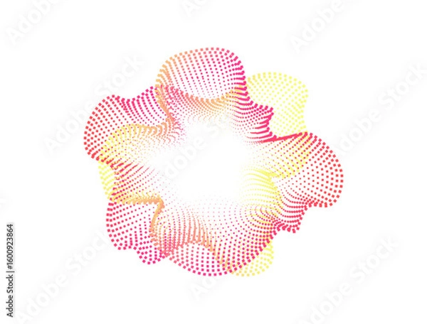 Fototapeta A set of round abstract sound swirling sound swirling glowing neon wave dots. Digital equalizer, futuristic technology. Color dotted circle for design . Vector radial spectrum.