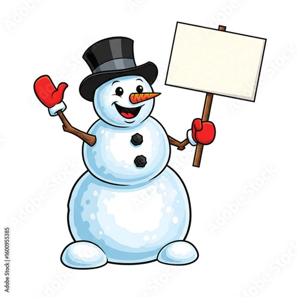 Fototapeta Happy Snowman Holding Blank Signboard Wearing Hat and Gloves Christmas Design Isolated Transparent PNG Image  