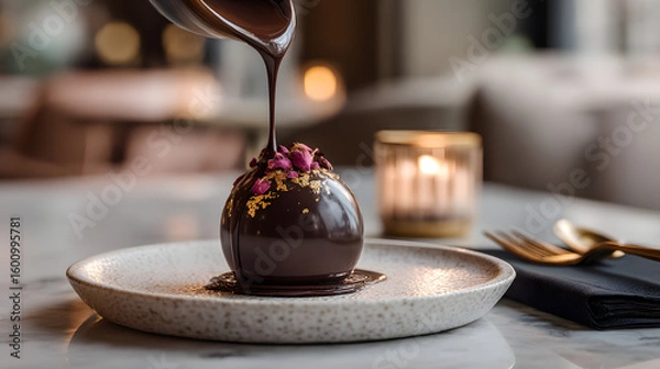 Obraz A glossy dark chocolate sphere