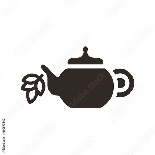Obraz Simple black and white tea kettle icon with hops.