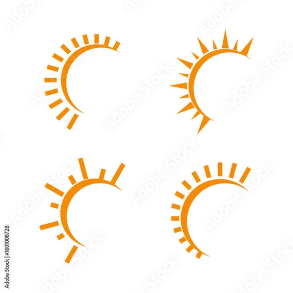 Fototapeta Minimal orange sun logo set with abstract sun shape and rays