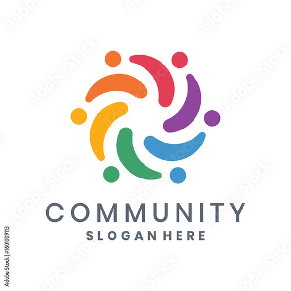 Fototapeta Colorful abstract community logo with circular people figures