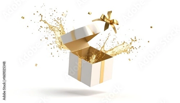 Fototapeta Open gift box with gold splashes