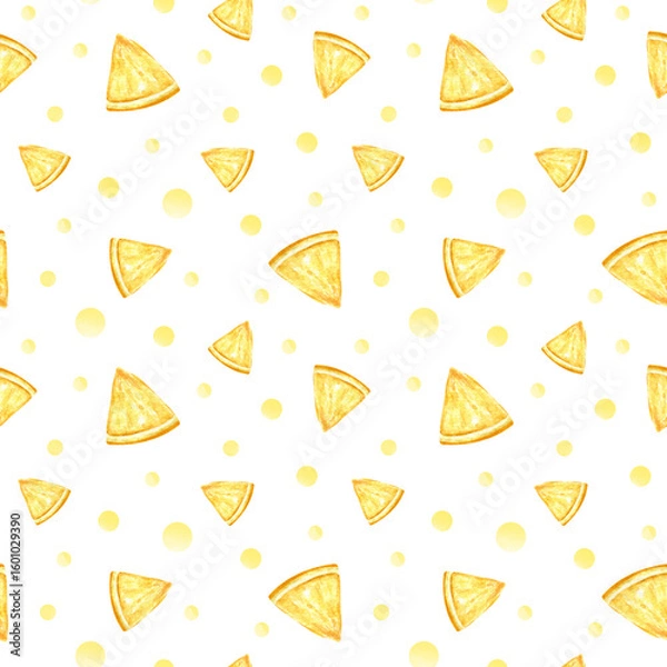 Fototapeta Seamless watercolor pattern with lemon slices and watercolor spots. Juicy fresh summer print for children's clothing, culinary textiles, fabrics, and wrapping paper. Lemon juice.