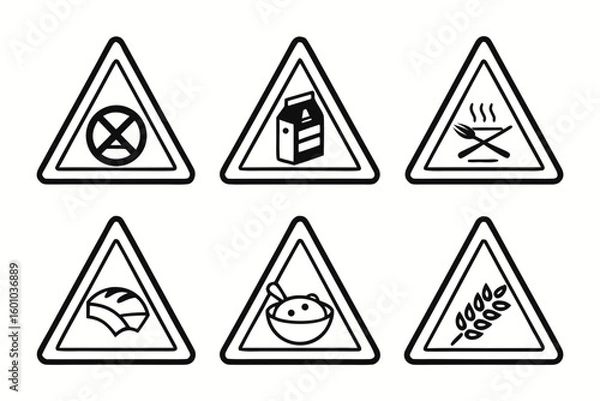 Fototapeta Vector art of a collection of black and white icons depicts warnings hazards and