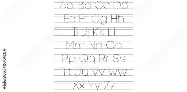 Fototapeta Hand Drawn Tracing English Alphabet Letters Vector Illustration.