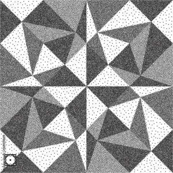 Fototapeta Geometric background. Black and yellow grainy dotwork design. Pointillism pattern. Stippled vector illustration.