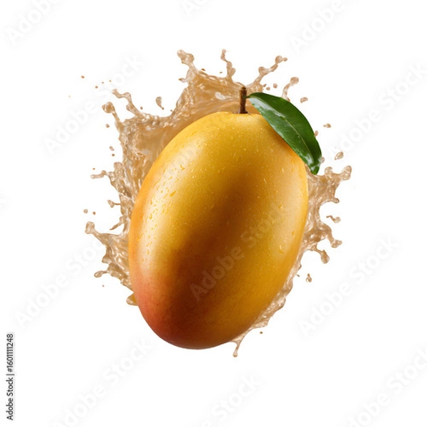 Fototapeta Ripe mango with water splash isolated on transparent background