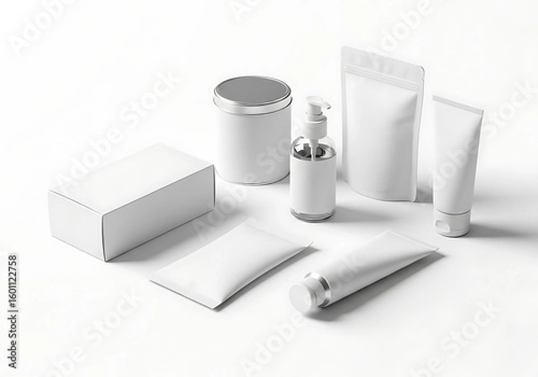 Fototapeta 3D rendering of a white plastic cosmetic bottle, symbolizing business growth on a bar chart.