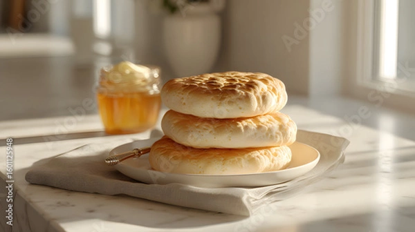 Obraz A stack of three pillowy airy cloud breads