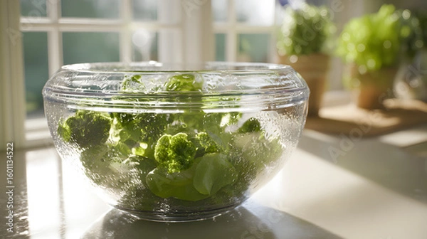 Fototapeta A transparent salad spinner full of fresh greens