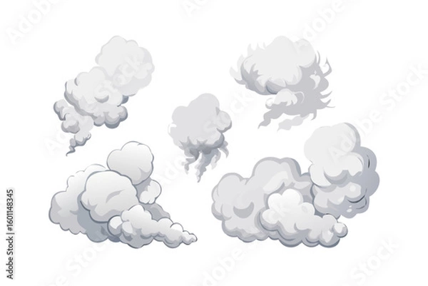 Obraz Collection of stylized cartoon smoke and dust clouds on black background