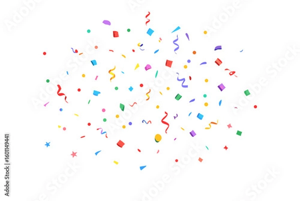 Obraz Colorful confetti and streamers falling on a black background