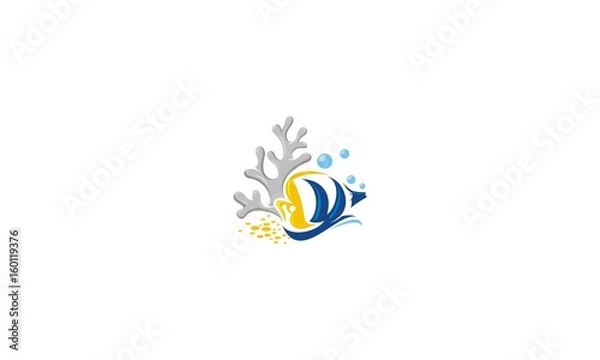 Obraz Fish, corals, oceans, underwater, nautical, emblem symbol icon vector logo