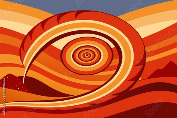 Fototapeta Boomerang Lines Spinning into a Spiral Over a Red Desert