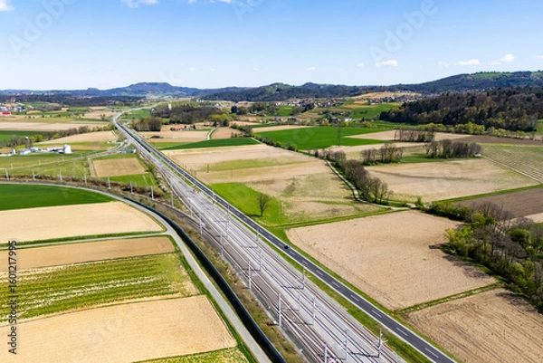 Fototapeta Railway track of the new Koralmbahn train connection between Graz and Klagenfurt
