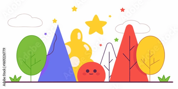 Obraz Imagination Unlocked: A Fun Scene with Anthropomorphic Stars and an Egg Character Learning to Draw

