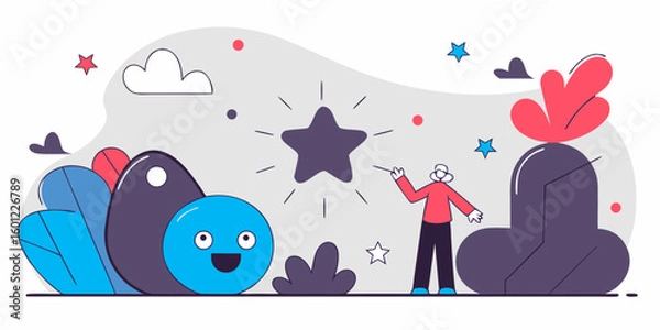 Obraz Cute Doodle Art: Happy Stars and an Egg Drawing with Sparkles

