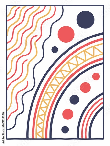 Obraz Vibrant and Dynamic Arrangement of Dots, Waves, and Striped Arches

