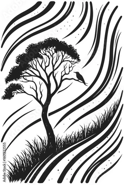 Obraz Minimalist Black and White Vulture Soaring Through Abstract Winds Art Print


