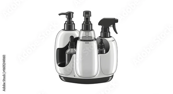 Fototapeta A modern set of sleek, ergonomic spray bottles arranged neatly on a countertop, ideal for cleaning and organization