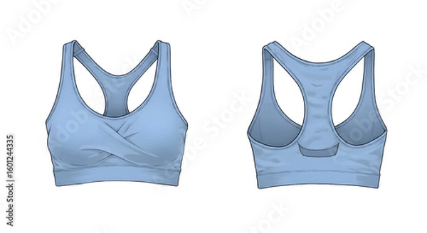 Fototapeta A stylish and comfortable blue sports bra displayed from the front and back, ideal for activewear collections or fitness promotions