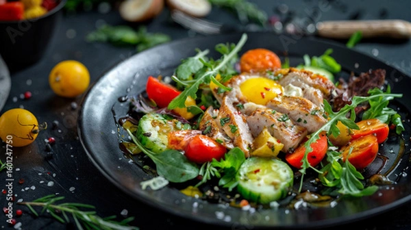 Fototapeta Traditional Nicoise Salad with Anchovies and Greens