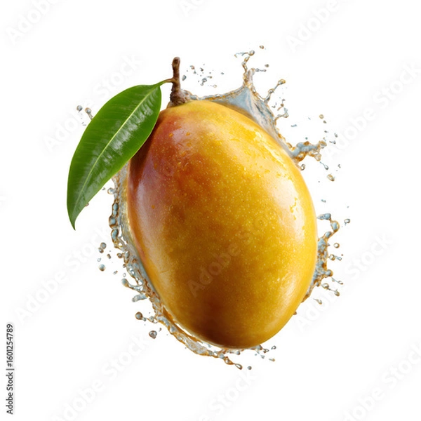 Fototapeta Ripe mango with water splash isolated on transparent background