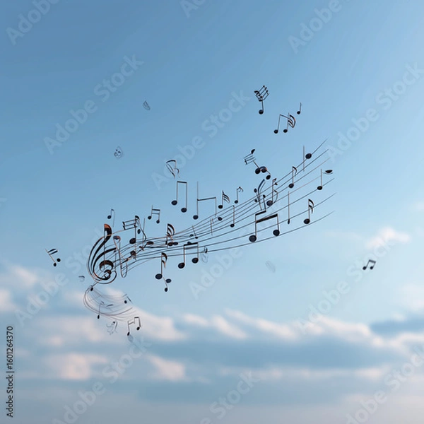 Obraz 流れる音符。音楽。五線紙。楽譜