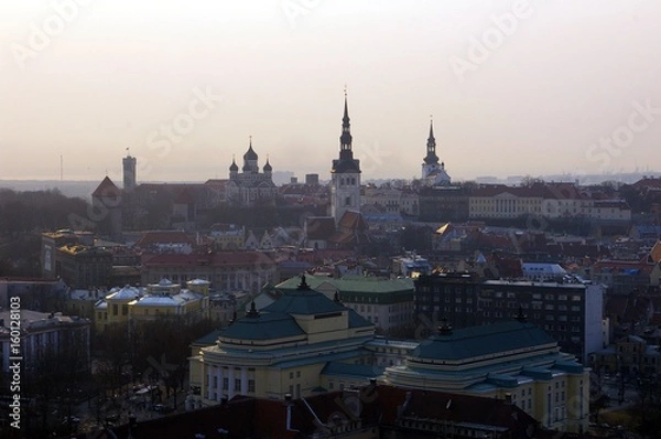 Fototapeta View on Old Town Tallinn Estonia with Towers and Churches on it