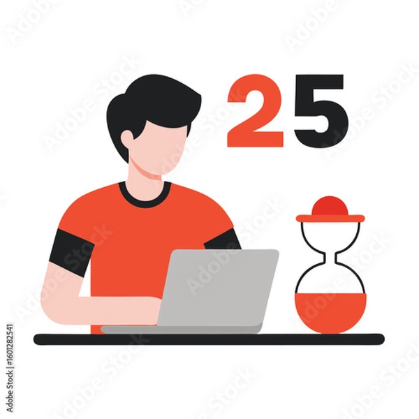 Obraz Focused freelancer using pomodoro technique isolated on white background