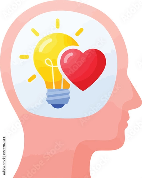 Obraz Human head with lightbulb and heart inside concept for love inspiration and creative idea mind